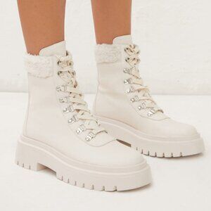 Ferria Combat Boots with Faux Shearling Trim